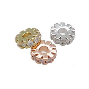 Copper Heishi Spacer Beads Pave Zircon Rondelle Mixed, approx 8mm