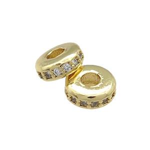 Copper Heishi Beads Pave Zircon Gold Plated, approx 10mm