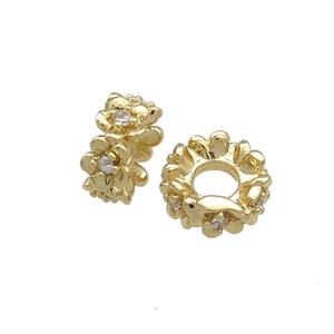 Copper Rondelle Beads Pave Zircon Gold Plated, approx 8mm