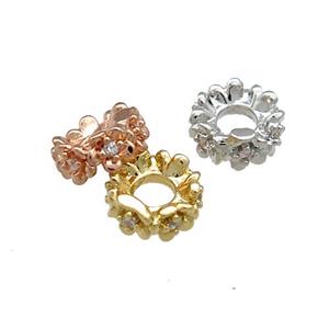 Copper Rondelle Beads Pave Zircon Mixed, approx 8mm