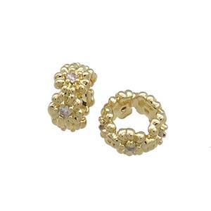 Copper Rondelle Beads Pave Zircon Large Hole Gold Plated, approx 8mm