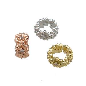 Copper Rondelle Beads Pave Zircon Large Hole Mixed, approx 8mm
