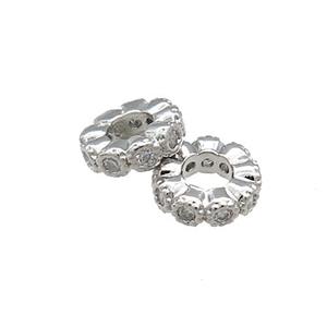 Copper Heishi Beads Pave Zircon Platinum Plated, approx 6mm