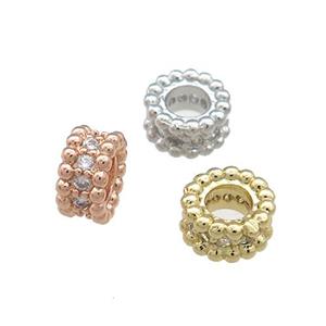 Copper Heishi Beads Pave Zircon Large Hole Rondelle Mixed, approx 10mm