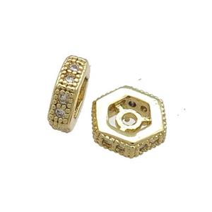 Copper Hexagon Beads Pave Zircon Gold Plated, approx 6mm