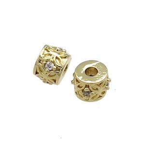 Copper Tube Beads Pave Zircon Gold Plated, approx 10mm