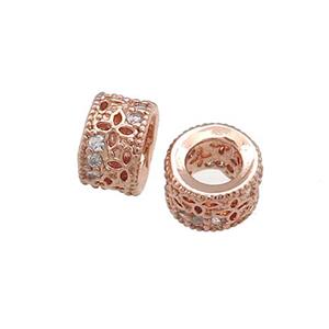 Copper Tube Beads Pave Zircon Rose Gold, approx 6mm
