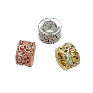 Copper Tube Beads Pave Zircon Mixed, approx 8mm