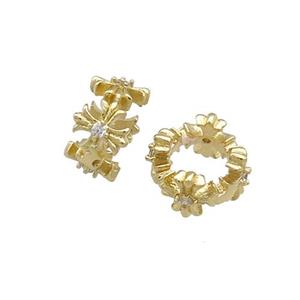 Copper Rondelle Beads Pave Zircon Large Hole Gold Plated, approx 6mm