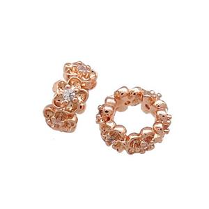 Copper Rondelle Beads Pave Zircon Large Hole Rose Gold, approx 6mm