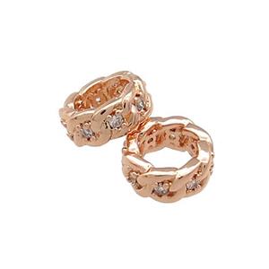 Copper Rondelle Beads Pave Zircon Large Hole Rose Gold, approx 8mm
