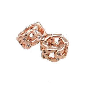 Copper Rondelle Beads Pave Zircon Large Hole Rose Gold, approx 6mm