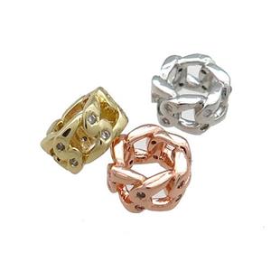 Copper Rondelle Beads Pave Zircon Large Hole Mixed, approx 10mm