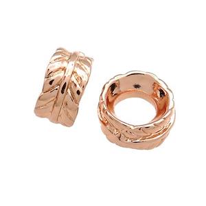 Copper Leaf Beads Rondelle Large Hole Rose Gold, approx 10mm