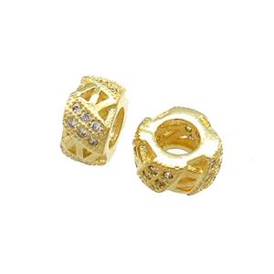 Copper Rondelle Beads Pave Zircon Large Hole Gold Plated, approx 8mm