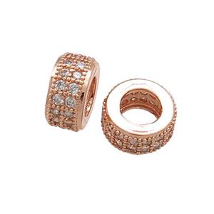 Copper Heishi Beads Pave Zircon Large Hole Rose Gold, approx 6mm