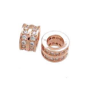 Copper Tube Beads Pave Zircon Large Hole Rose Gold, approx 10mm