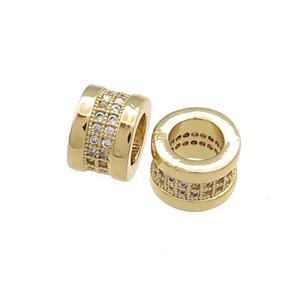 Copper Tube Beads Pave Zircon Large Hole Gold Plated, approx 8mm
