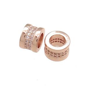 Copper Tube Beads Pave Zircon Large Hole Rose Gold, approx 8mm