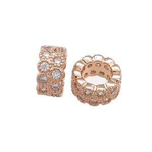 Copper Rondelle Beads Pave Zircon Large Hole Rose Gold, approx 10mm