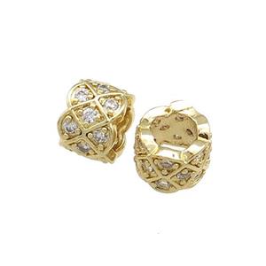 Copper Tube Beads Pave Zircon Large Hole Gold Plated, approx 10mm