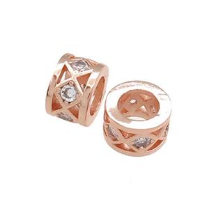 Copper Tube Beads Pave Zircon Large Hole Rose Gold, approx 10mm