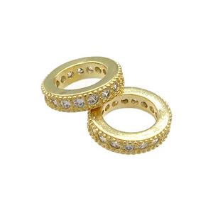 Copper Rondelle Beads Pave Zircon Rings Gold Plated, approx 12mm