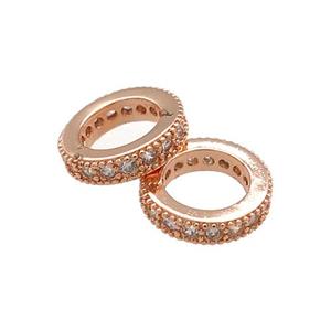 Copper Rondelle Beads Pave Zircon Rings Rose Gold, approx 12mm