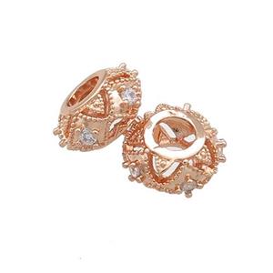 Copper Rondelle Beads Pave Zircon Large Hole Rose Gold, approx 11mm