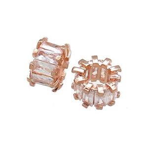 Copper Tube Beads Pave Zircon Rose Gold, approx 10.5mm