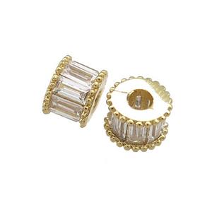 Copper Tube Beads Pave Zircon Gold Plated, approx 7mm