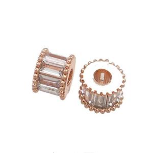 Copper Tube Beads Pave Zircon Rose Gold, approx 7mm