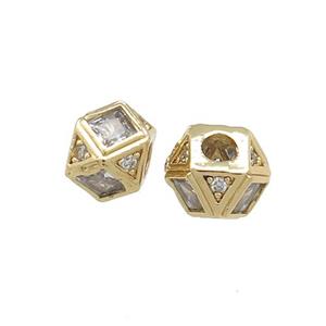 Copper Polygon Cube Beads Pave Zircon Gold Plated, approx 10mm