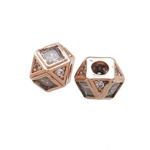 Copper Polygon Cube Beads Pave Zircon Rose Gold, approx 10mm
