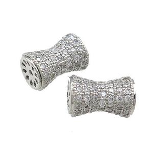 Copper Bamboo Beads Pave Zircon Platinum Plated, approx 9-14mm