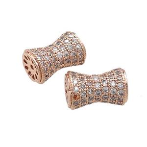 Copper Bamboo Beads Pave Zircon Rose Gold, approx 9-14mm