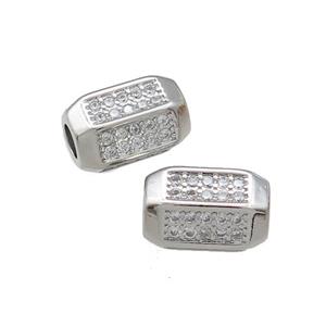 Copper Tube Beads Pave Zircon Platinum Plated, approx 8.5-14mm