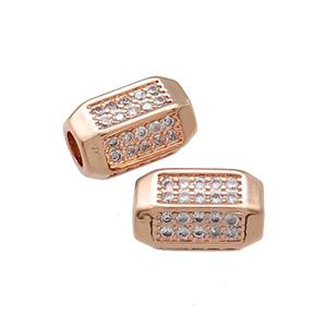 Copper Tube Beads Pave Zircon Rose Gold, approx 8.5-14mm
