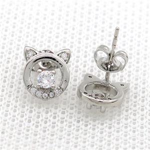 Copper Stud Earrings Pave Zircon Platinum Plated, approx 8mm