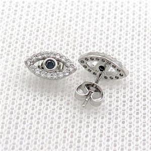 Copper Stud Earrings Pave Zircon Eye Platinum Plated, approx 5-10mm