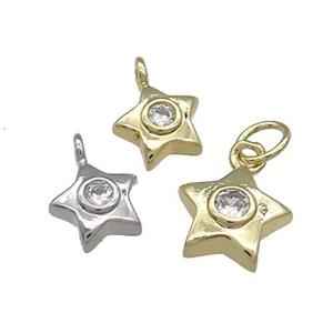 Copper Star Pendant Pave Zircon Mixed, approx 8mm