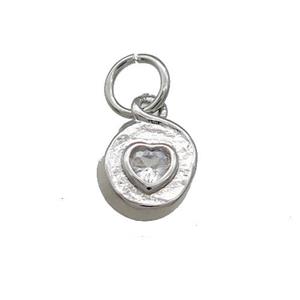 Copper Heart Pendant Pave Zircon Hammered Platinum Plated, approx 7-8mm
