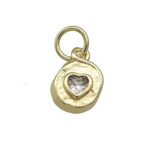 Copper Heart Pendant Pave Zircon Hammered Gold Plated, approx 7-8mm