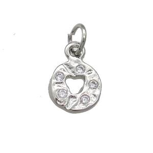 Copper Circle Pendant Pave Zircon Hammered Platinum Plated, approx 8mm
