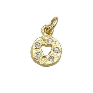Copper Circle Pendant Pave Zircon Hammered Gold Plated, approx 8mm