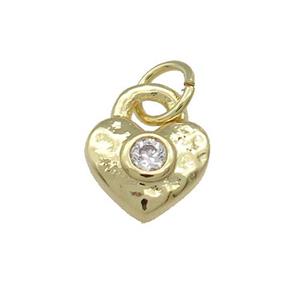 Copper Heart Pendant Pave Zircon Hammered Gold Plated, approx 8.5mm