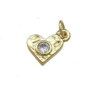Copper Heart Pendant Pave Zircon Hammered Gold Plated, approx 10mm