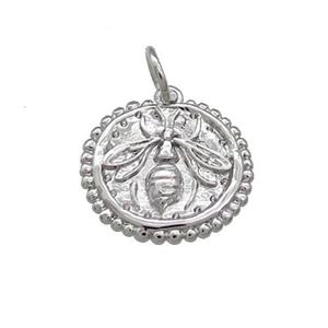 Copper Honeybee Charms Pendant Hammered Platinum Plated, approx 14mm