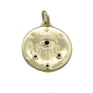 Copper Circle Pendant Pave Zircon Eye Gold Plated, approx 15mm