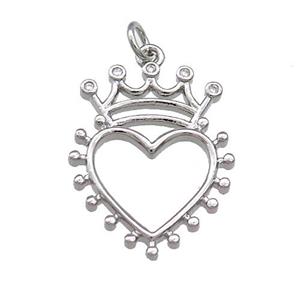 Copper Crown Pendant Pave Zircon Heart Platinum Plated, approx 18-23mm